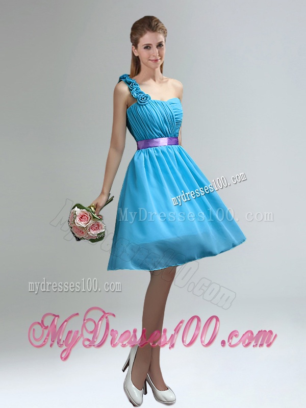 Unique One Shoulder Ruched Teal Bridesmaid Dresses with Belt