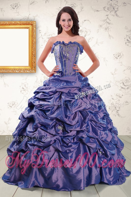 2016 Beaded and Pick Ups Purple Quinceanera Dresses with Brush Train