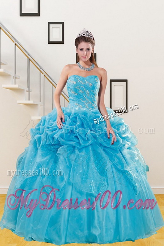 2016 Beautiful Teal Quinceanera Gown with Embroidery and Pick Ups