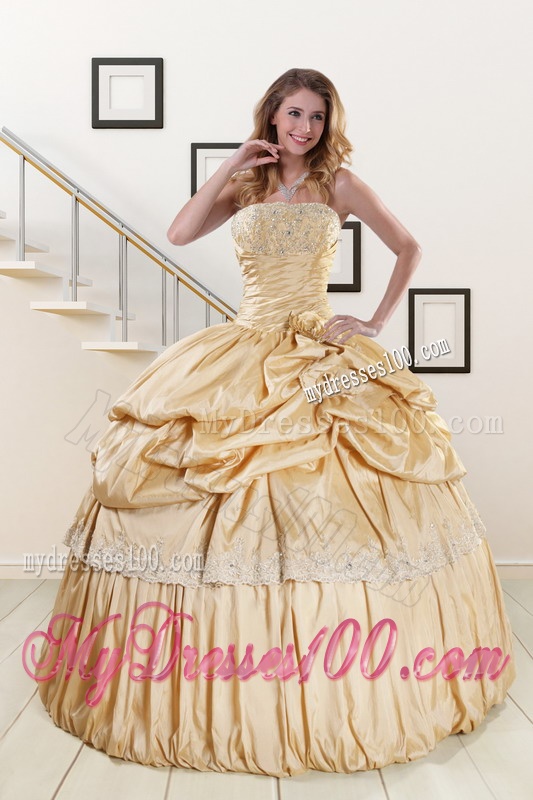 2016 Brand New Champagne Quinceanera Dresses with Appliques