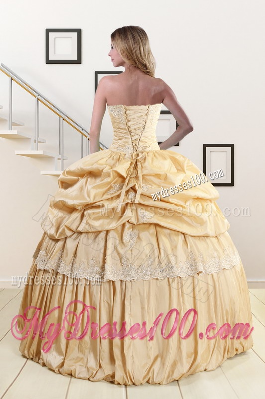 2016 Brand New Champagne Quinceanera Dresses with Appliques