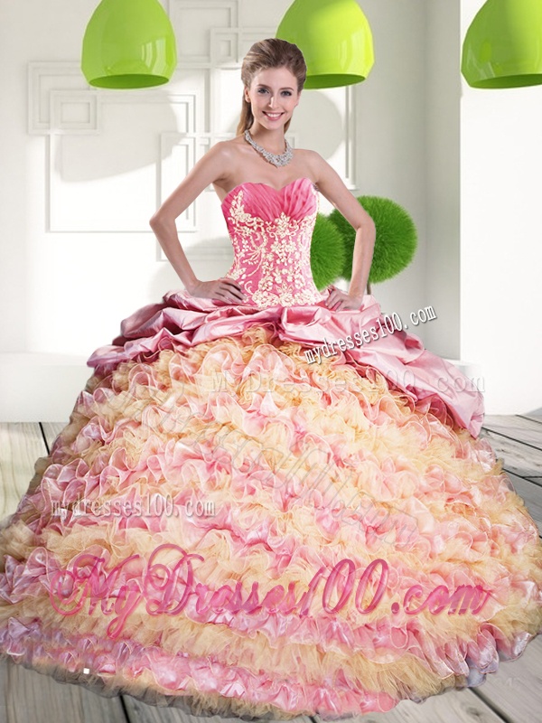 2016 Brand New Quinceanera Gown with Ruffled Layers and Appliques
