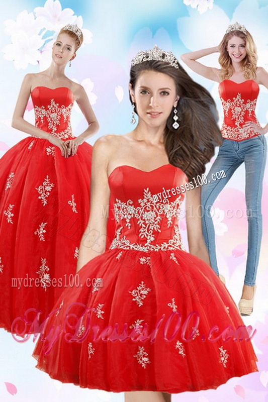 2016 Exquisite Strapless Red Quinceanera Dresses With Appliques