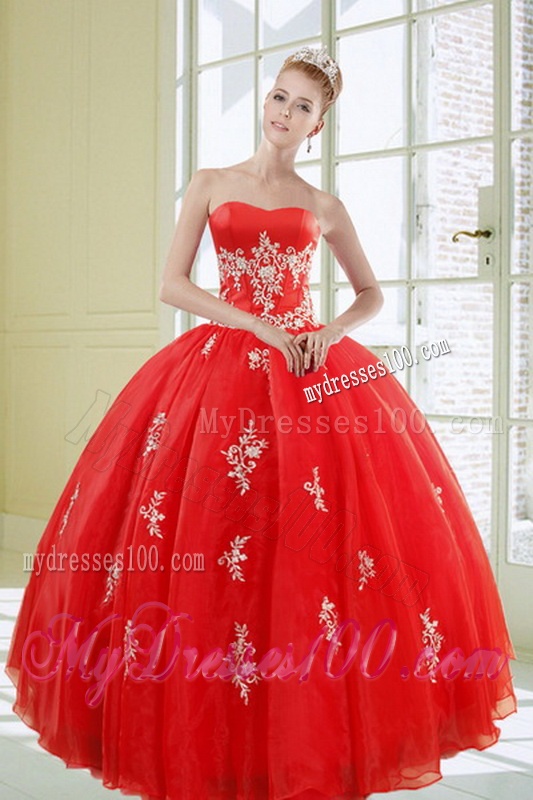 2016 Exquisite Strapless Red Quinceanera Dresses With Appliques