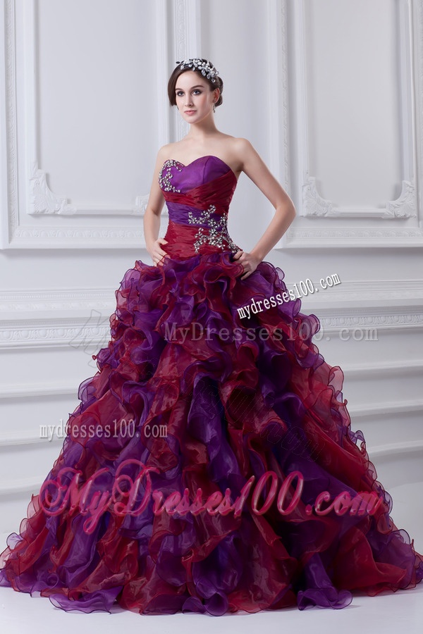2016 Multi-color Sweetheart Ball Gown Beading Quinceanera Dress with Ruffles