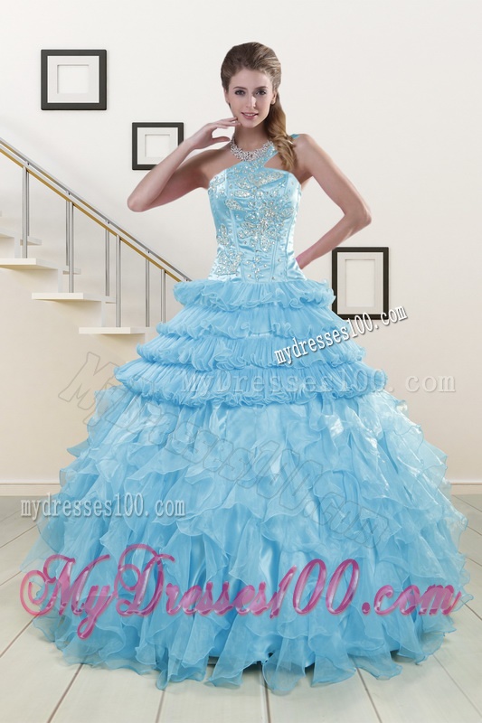 2016 Pretty Baby Blue Sweet 15 Dresses with Beading