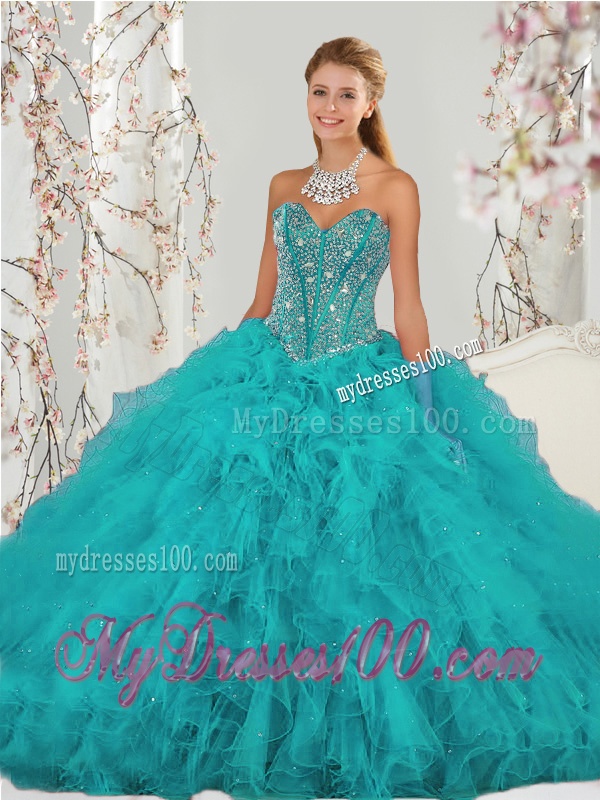 2016 Top Seller Beading and Ruffles Sweet 15 Dresses in Turquoise