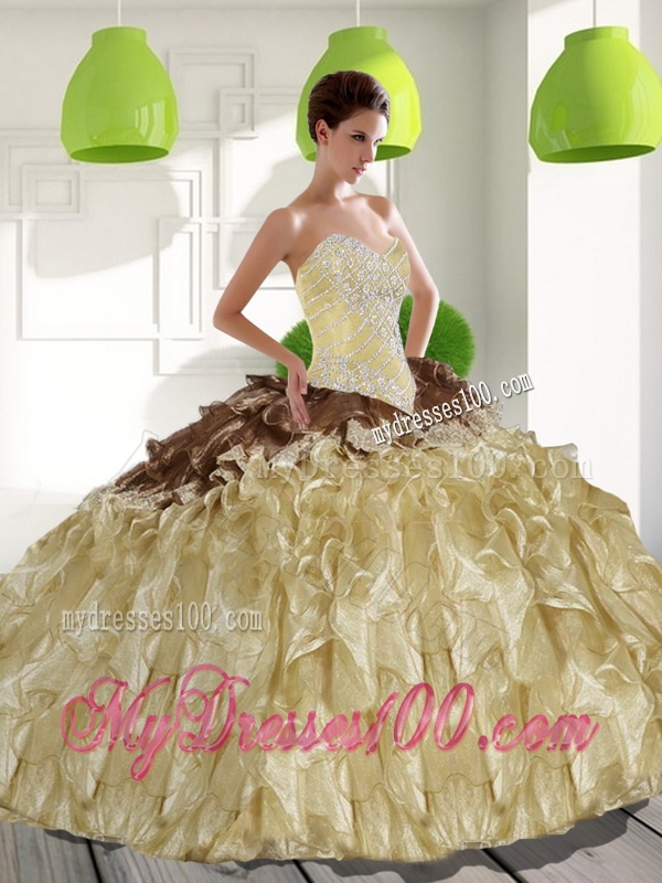 2016 Trendy Champagne Sweet 15 Dresses with Beading and Ruffles