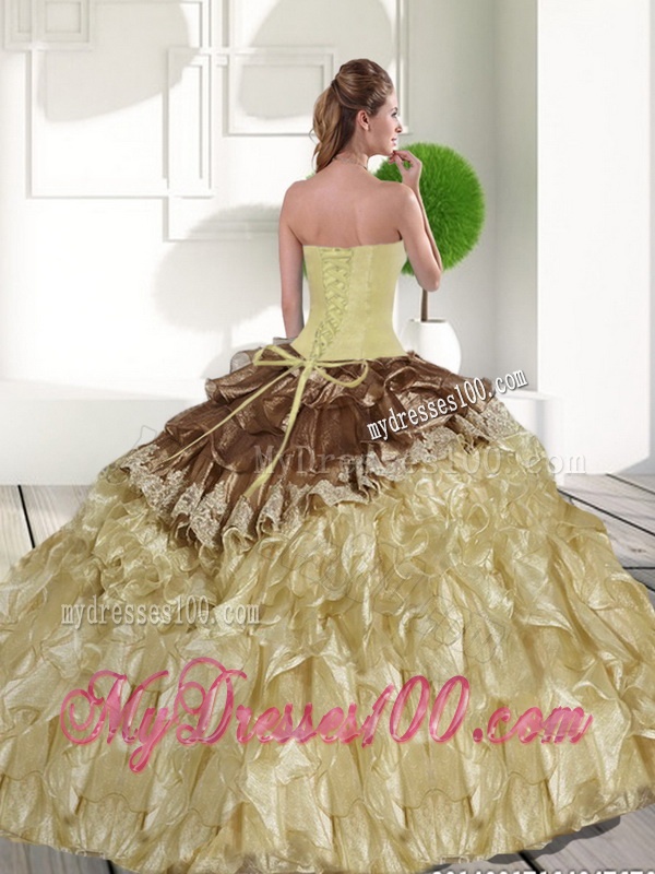 2016 Trendy Champagne Sweet 15 Dresses with Beading and Ruffles