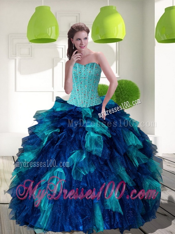 2016 Unique Multi Color Sweet 15 Dress with Beading and Ruffles
