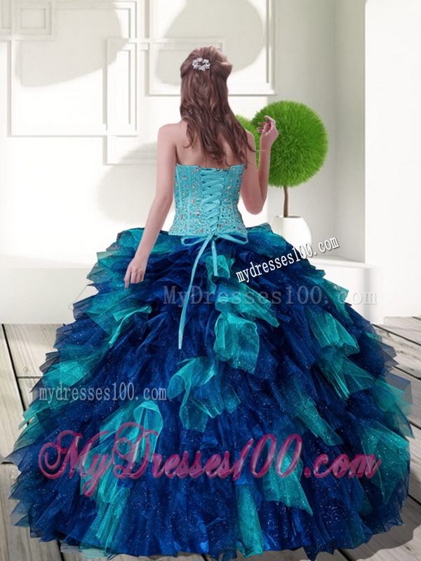 2016 Unique Multi Color Sweet 15 Dress with Beading and Ruffles