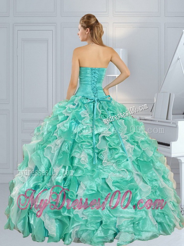 Apple Green Sweetheart 2016 Quinceanera Dresses with Ruffles and Beading