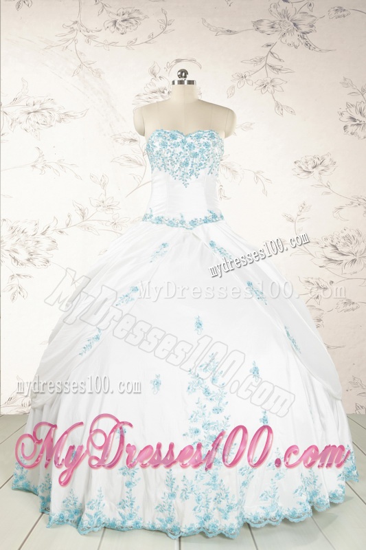Appliques Strapless Pretty Quinceanera Dresses in White for 2016