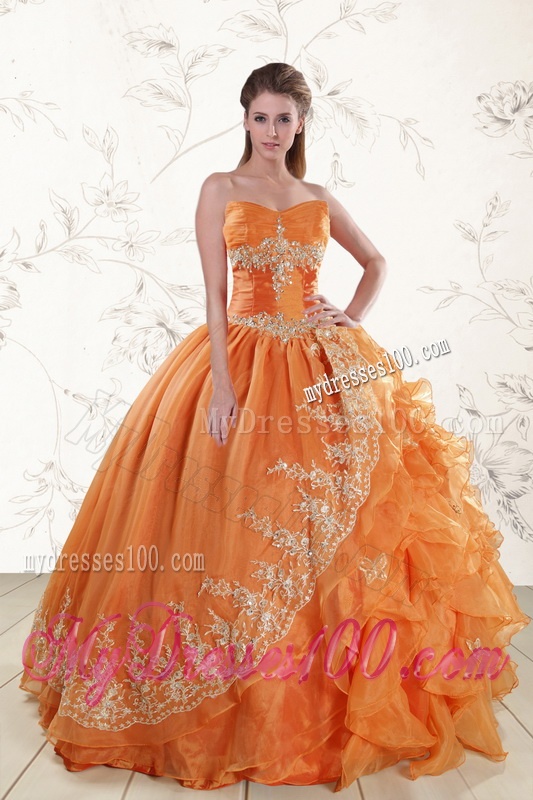 Cheap Strapless Appliques 2016 Quinceanera Dresses in Orange