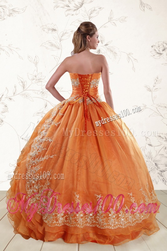 Cheap Strapless Appliques 2016 Quinceanera Dresses in Orange