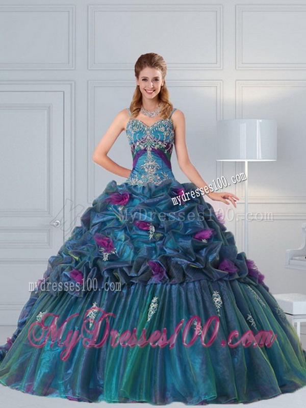 Cute Multi Color Quinceanera Gown with Hand Made Flower and Pick Ups
