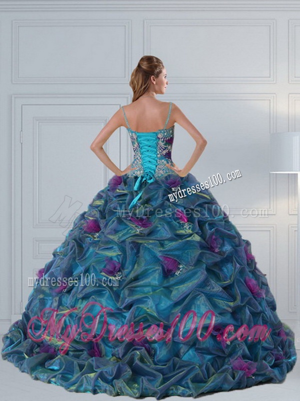 Cute Multi Color Quinceanera Gown with Hand Made Flower and Pick Ups