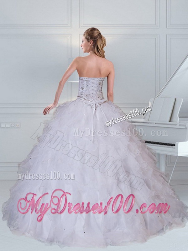 Detachable Sweetheart White Quinceanera Dress with Ruffles and Beading