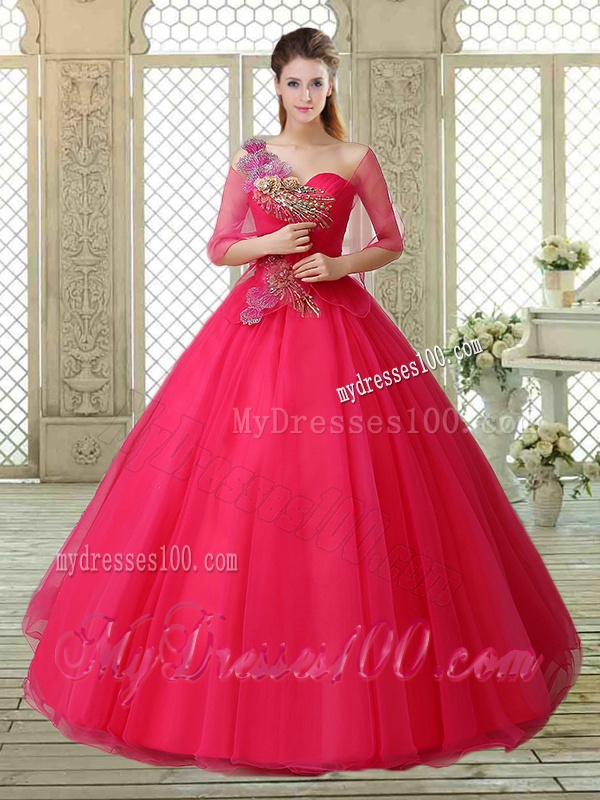 Elegant One Shoulder Beading Quinceanera Gowns with Appliques