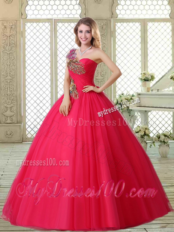Elegant One Shoulder Beading Quinceanera Gowns with Appliques