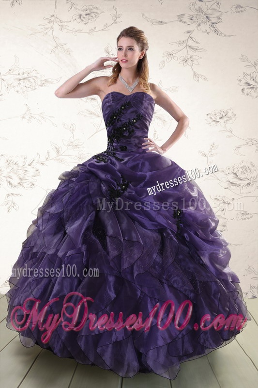Elegant Sweetheart Appliques Purple Quinceanera Dress for 2016