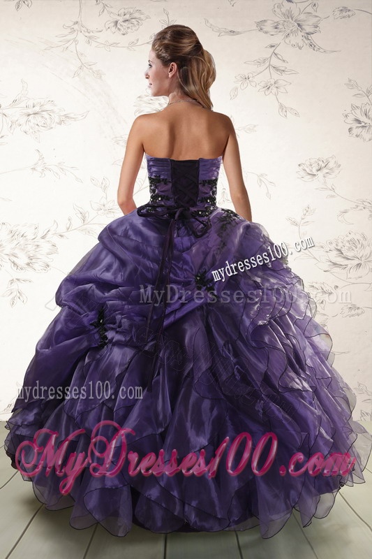 Elegant Sweetheart Appliques Purple Quinceanera Dress for 2016