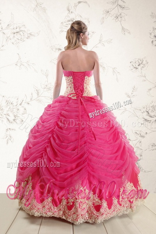 Fashionable 2016 Strapless Hot Pink Quinceanera Dresses with Beading and Lace