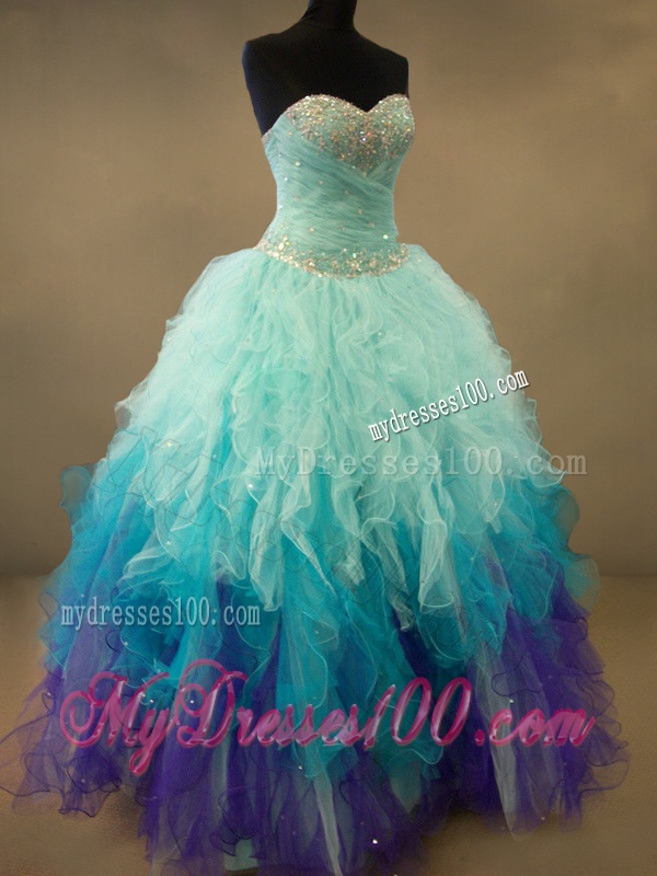 Fashionable Beaded and Ruffles Sweet 16 Dresses in Multi Color
