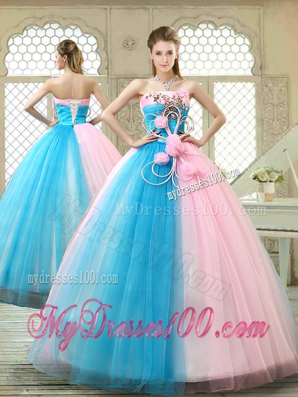 Fashionable Hand Made Flowers Sweet 16 Gowns with Strapless