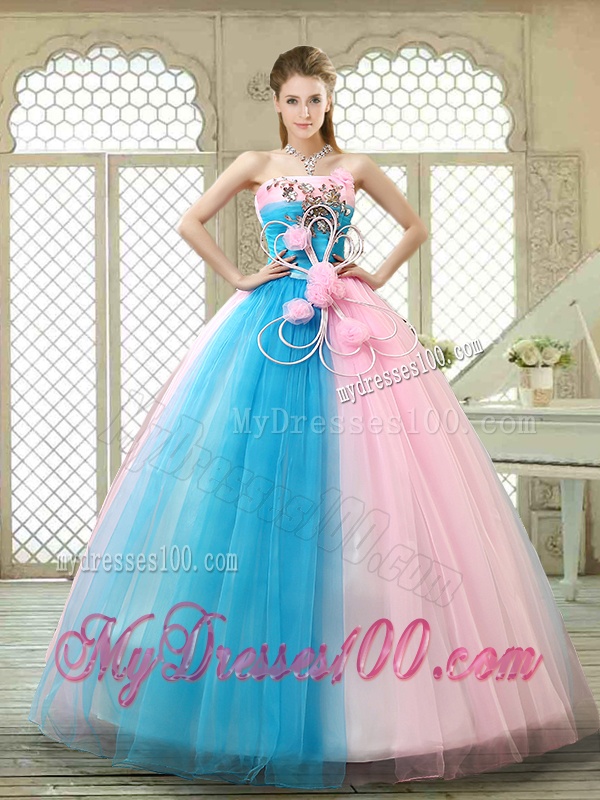Fashionable Hand Made Flowers Sweet 16 Gowns with Strapless