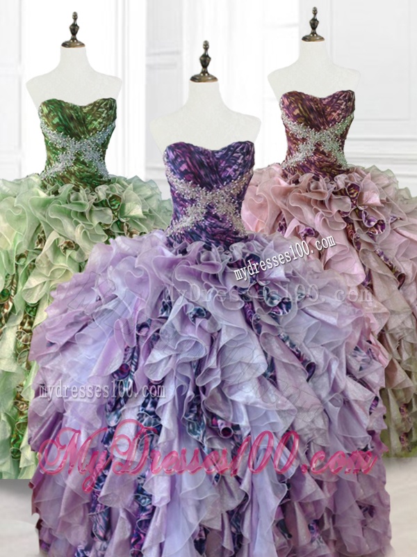 Luxurious Beading Multi Color Quinceanera Dresses with Ruffles and Pattern