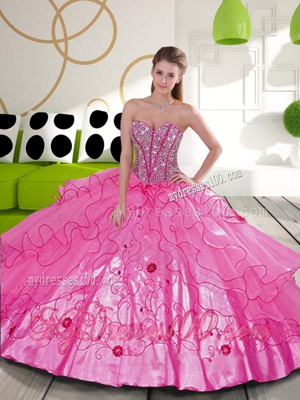 Luxurious Beading and Embroidery Hot Pink Quinceanera Dresses for 2016