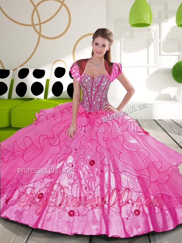 Luxurious Beading and Embroidery Hot Pink Quinceanera Dresses for 2016