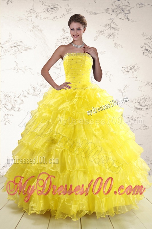 New Style Yellow Quinceanera Dresses with Beading and Ruffles