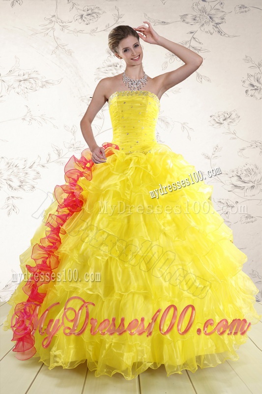 New Style Yellow Quinceanera Dresses with Beading and Ruffles