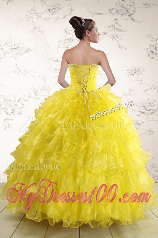 New Style Yellow Quinceanera Dresses with Beading and Ruffles