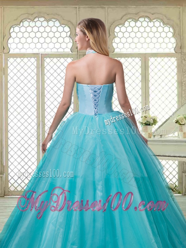 Popular Halter Top Quinceanera Dresses with Brush Train