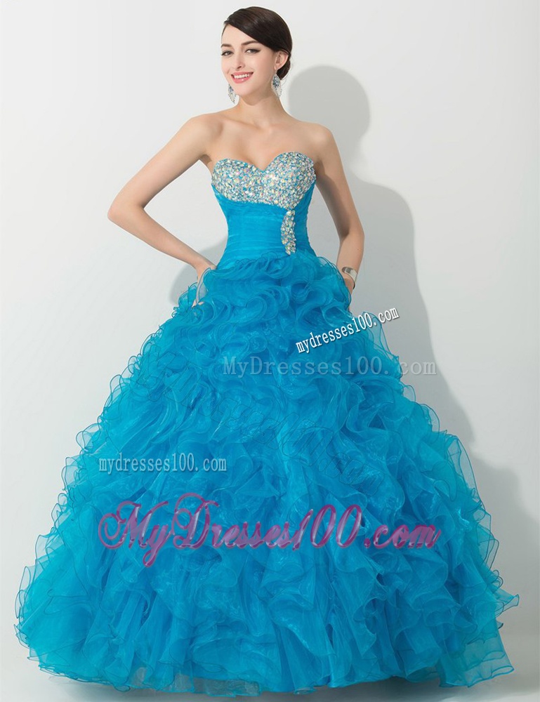 Princess Baby Blue Quinceanera Gown with Beading and Ruffles