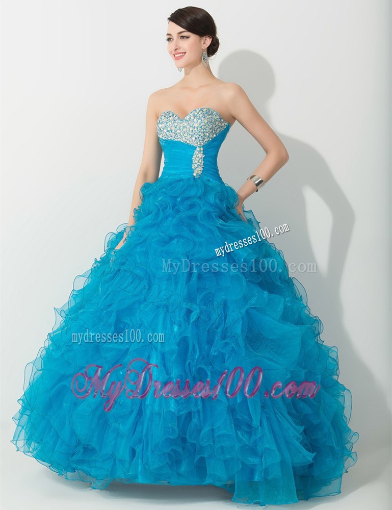 Princess Baby Blue Quinceanera Gown with Beading and Ruffles