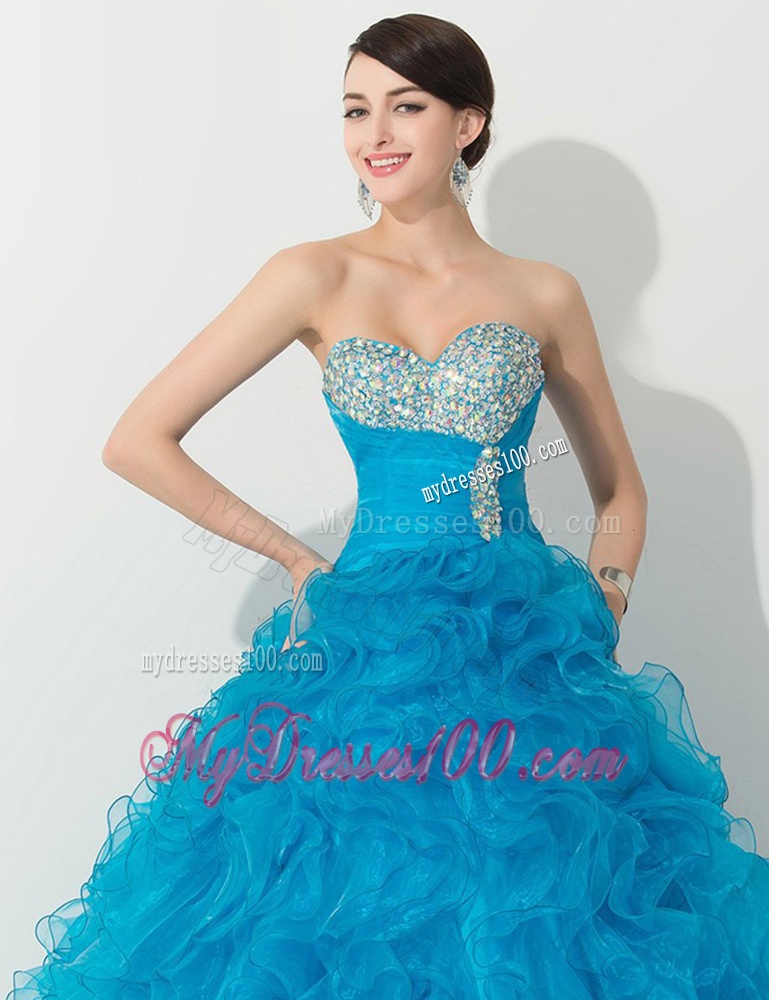 Princess Baby Blue Quinceanera Gown with Beading and Ruffles