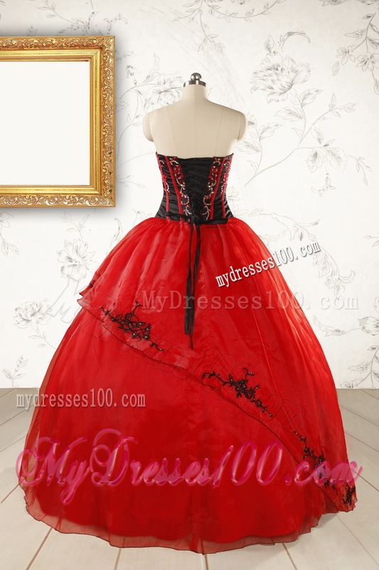 Red Appliques Strapless Quinceanera Dresses for 2016