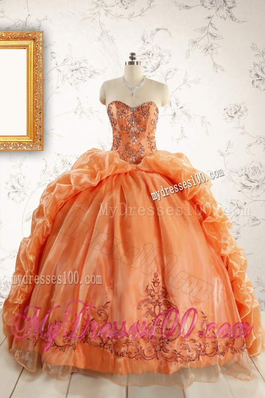 Unique Appliques Brush Train Quinceanera Dresses in Orange