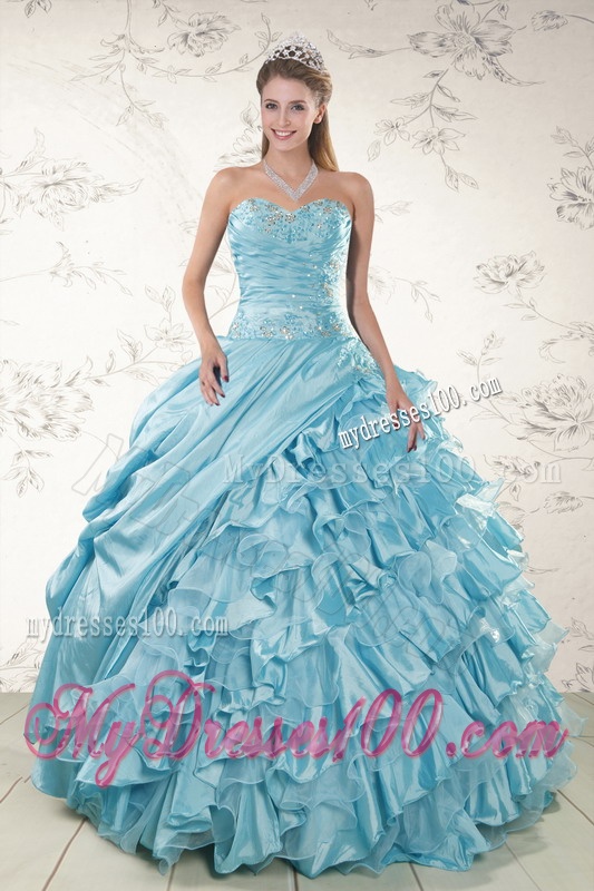 Beading Ruffles Aqua Blue Organza Quinceanera Dresses for 2016