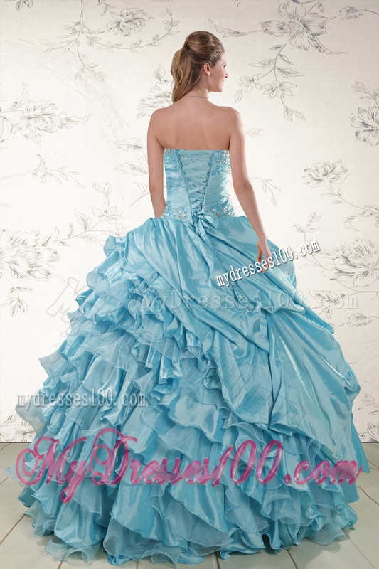 Beading Ruffles Aqua Blue Organza Quinceanera Dresses for 2016