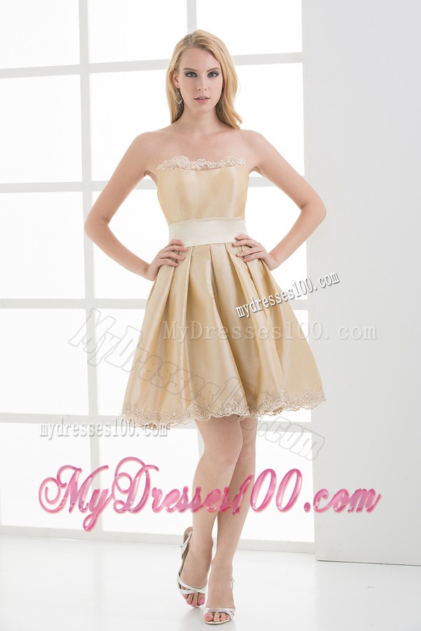 A-line Strapless Sleeveless Embroidery Champange Evening Dress