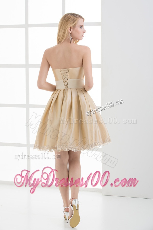 A-line Strapless Sleeveless Embroidery Champange Evening Dress