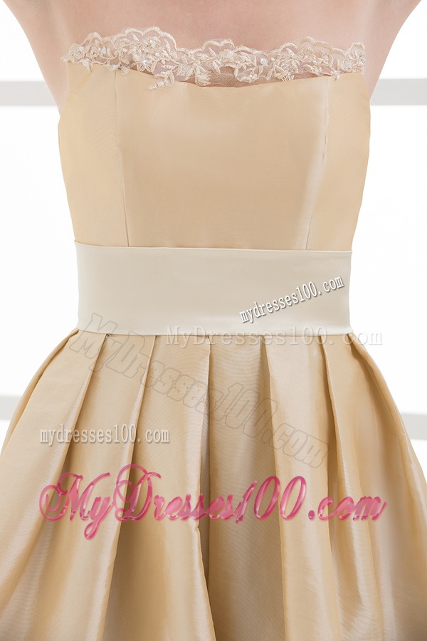 A-line Strapless Sleeveless Embroidery Champange Evening Dress