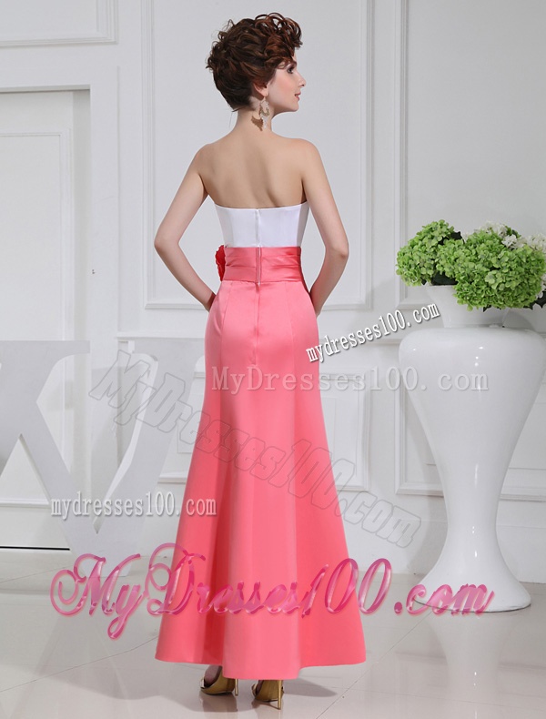 A-line Swaetheart Taffeta Watermelon Evening Dress with Hand Made Flowers