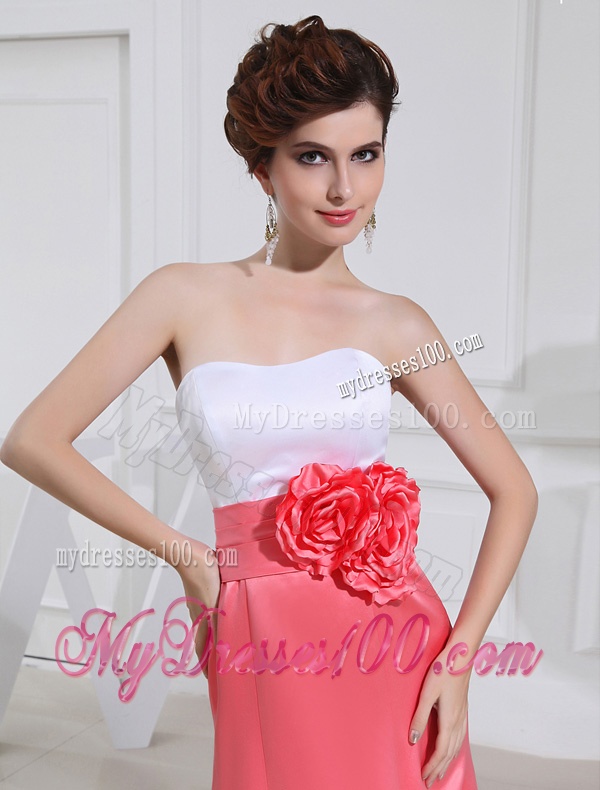 A-line Swaetheart Taffeta Watermelon Evening Dress with Hand Made Flowers