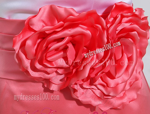 A-line Swaetheart Taffeta Watermelon Evening Dress with Hand Made Flowers
